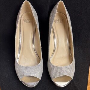 Simply Belle Glittering Silver Peep Toe Heels